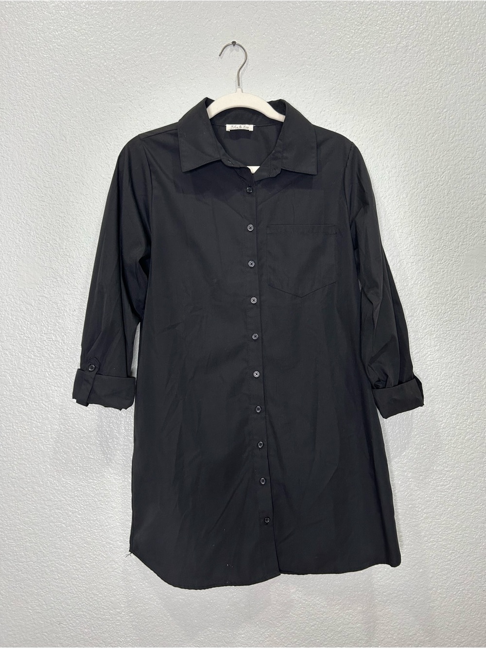 Black Long-Sleeve Button-Front Shirt Dress